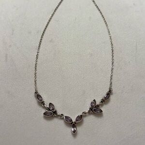Vintage Tika 925 Sterling Silver Spiral Amethyst Marquise Dainty Chain Necklace